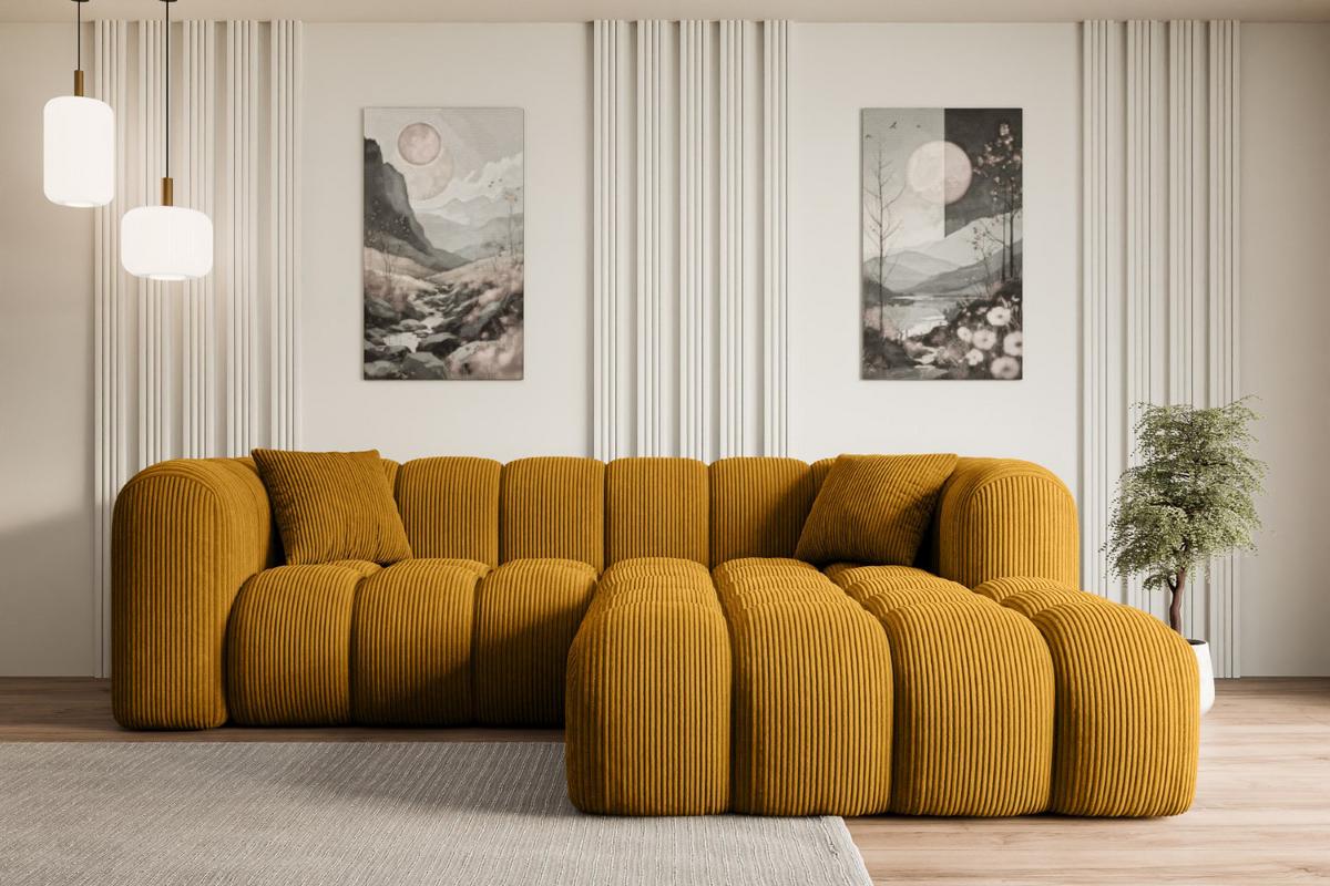 ECKSOFA Ottomane Rechts OLEA-L1 - 231x173x74 cm Senfgelb - Currygelb/Schwarz, Holzwerkstoff/Kunststoff (231/173cm) - ALTDECOR