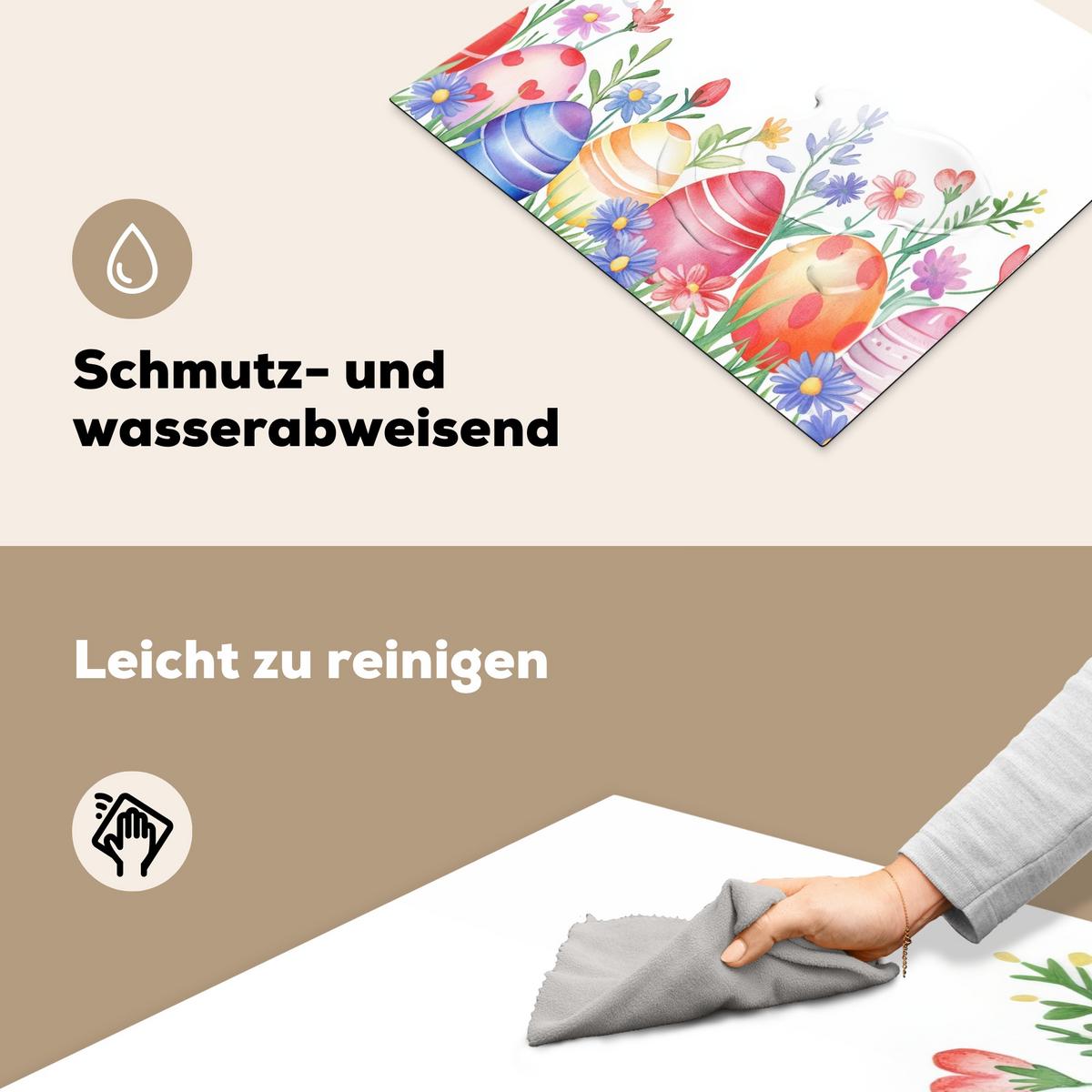 HERDABDECKPLATTE Blumengarten - Bunt - Eier Abdeckung Ceranfeld 59x51 cm - Weiß, Kunststoff (59/51/0.2cm) - MuchoWow