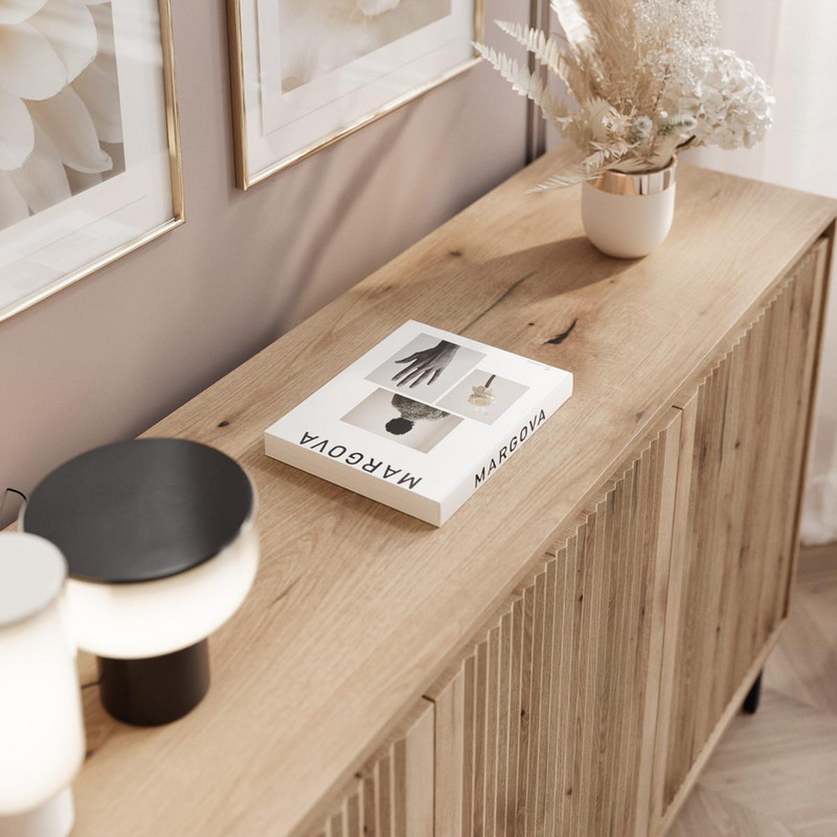 KOMMODE LIRA 149 cm, Evoke-Eiche - Eichefarben/Schwarz, Holzwerkstoff/Metall (149/85/40cm) - Idohome