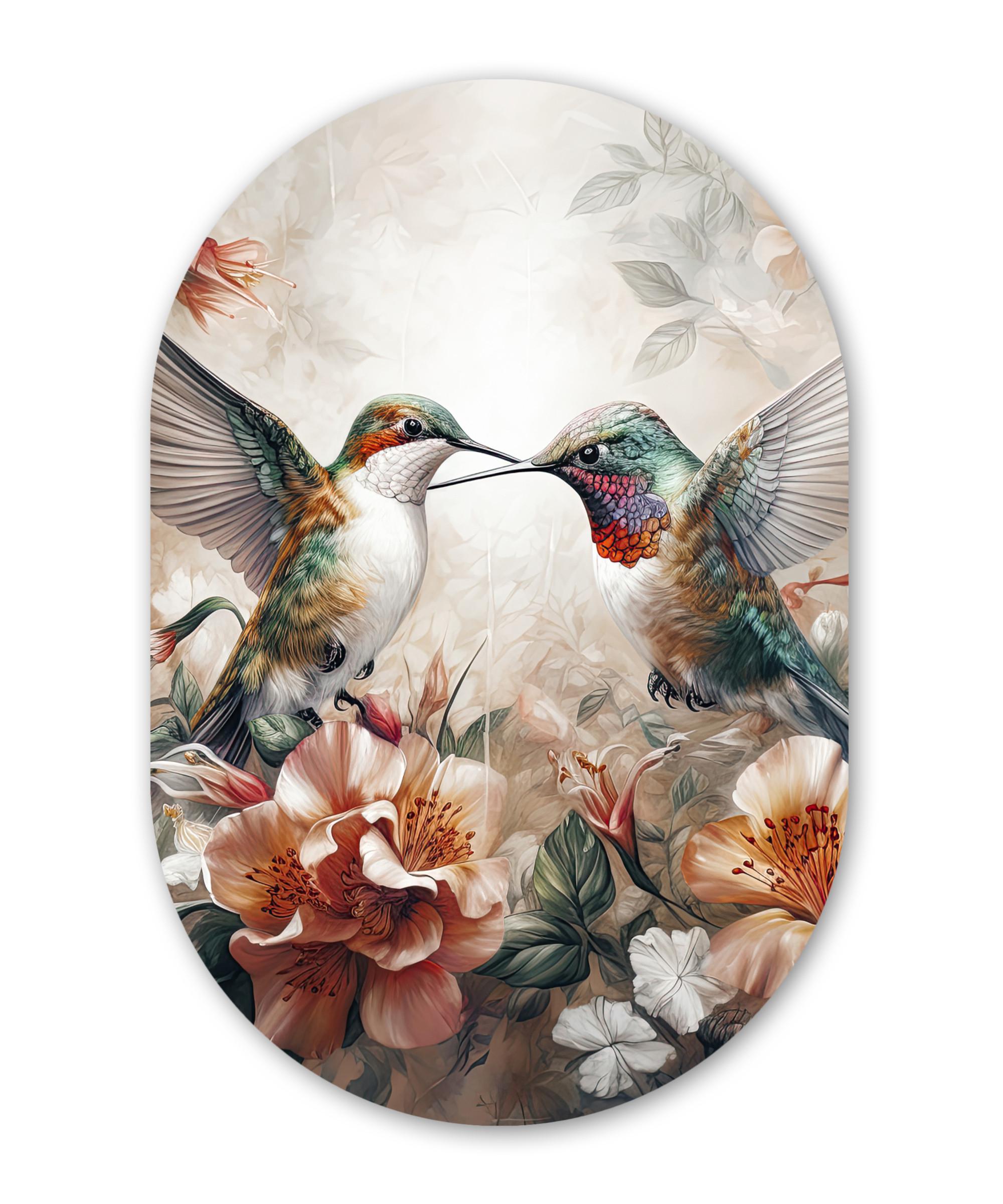 WANDBILD Kolibri - Vögel - Blumen - Natur Deko Wohnzimmer 40x60 cm - Altrosa, Kunststoff (40/60cm) - MuchoWow