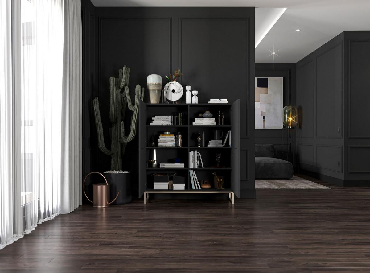 KOMMODE Elpis 4D Schwarz Matt Glamour 112 cm - Goldfarben/Schwarz, Holzwerkstoff/Metall (112/126/36.5cm) - Meble Lindner