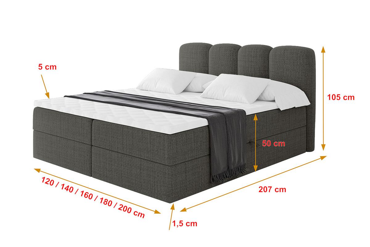 BOXBETT mit Matratze H4 - NINA - 180x200 cm - Grau - Grau, Holzwerkstoff (180/200cm) - ALTDECOR