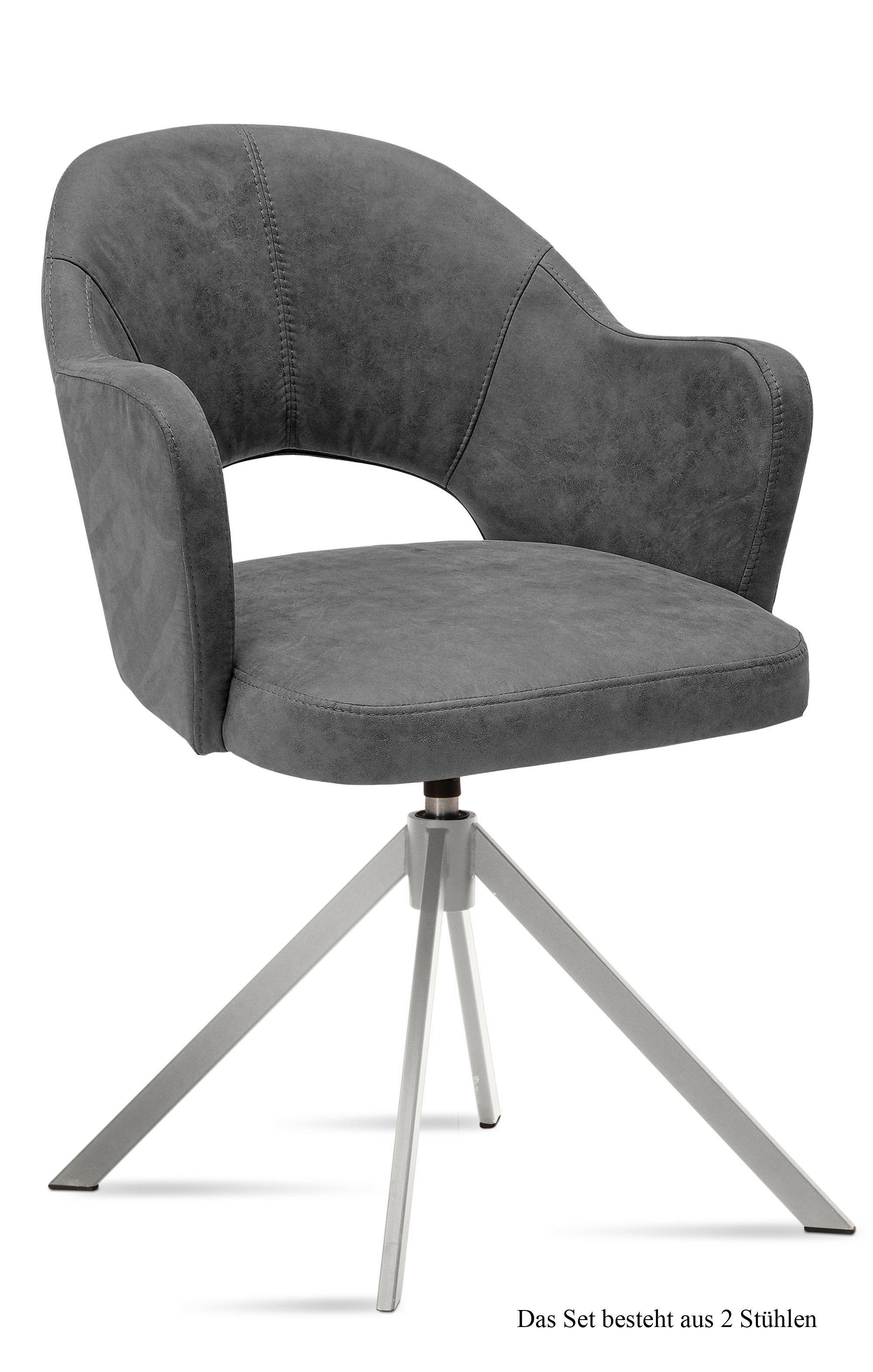 ARMLEHNSTUHL drehbar (2er-Set) Davinia 59x87x61 Edelstahl/Grau - Edelstahlfarben/Grau, Kunststoff (61/87/59cm) - 58aufmkessel