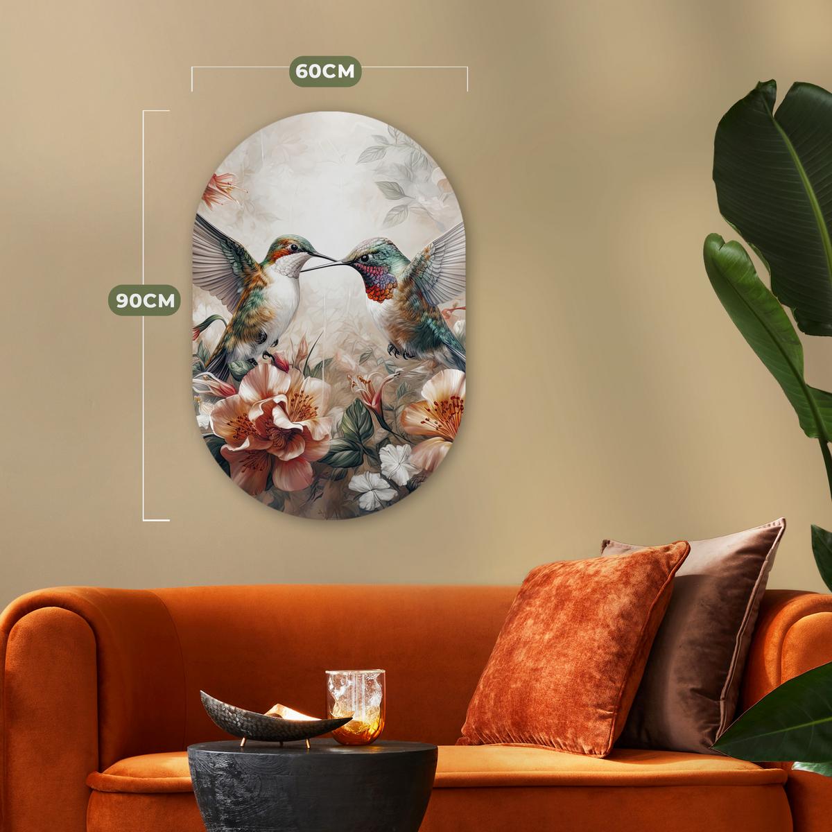 WANDBILD Kolibri - Vögel - Blumen - Natur Wanddeko Schlafzimmer 60x90 cm - Altrosa, Kunststoff (60/90cm) - MuchoWow