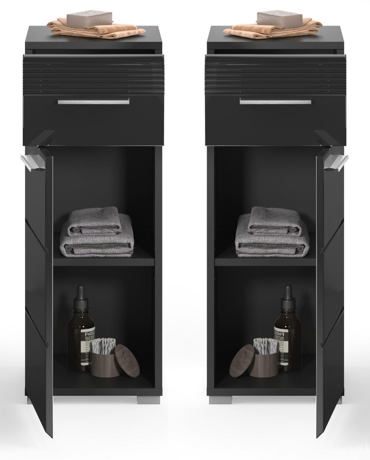UNTERSCHRANK schwarz Hochglanz 30 cm, Badschrank mit Vollauszug - Schwarz Hochglanz/Silberfarben, Holzwerkstoff/Kunststoff (30/79/31cm) - Inn.Furn