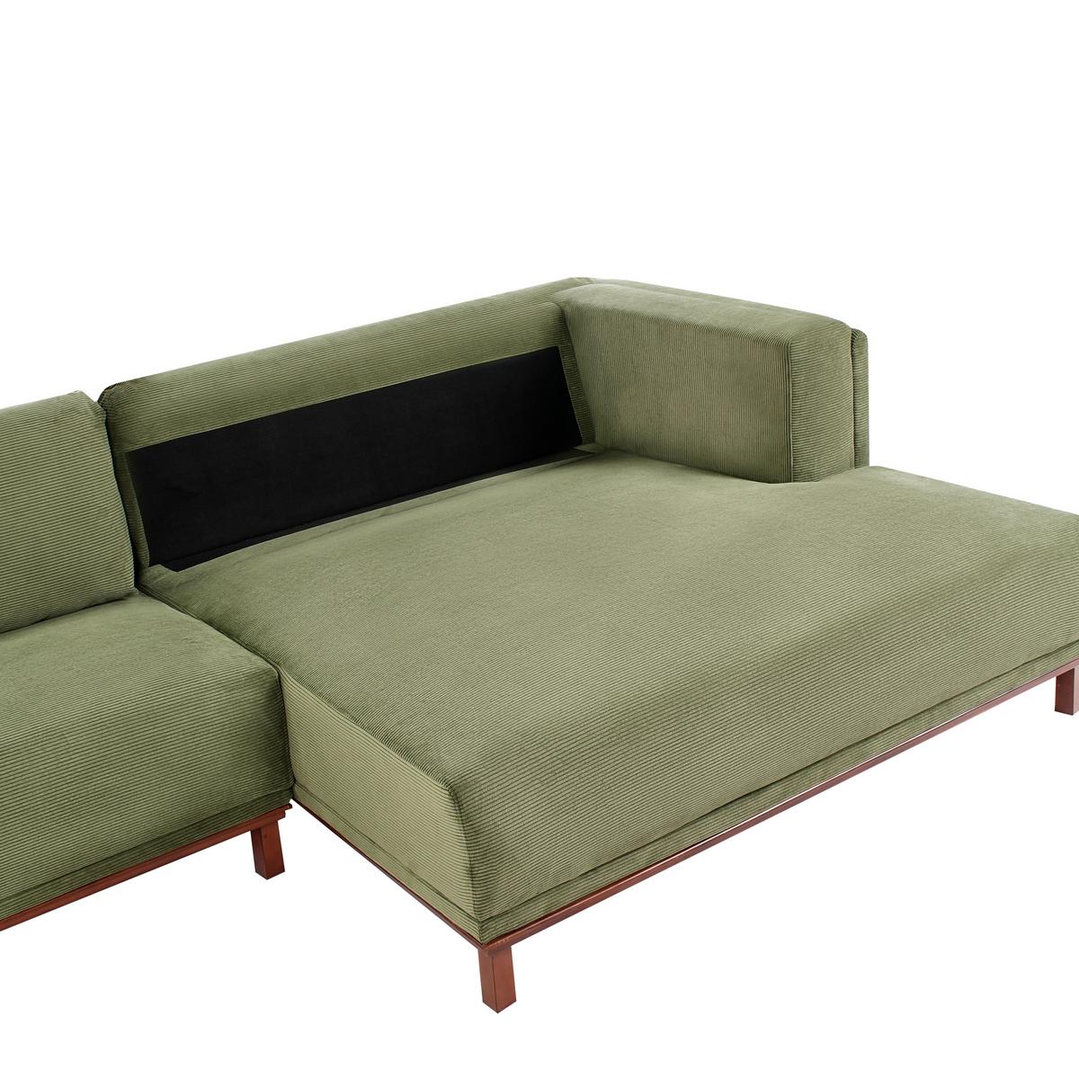 ECKSOFA 4-Sitzer Cord Grün linksseitig Veng - Hellbraun/Braun, Textil (310/155cm) - Beliani