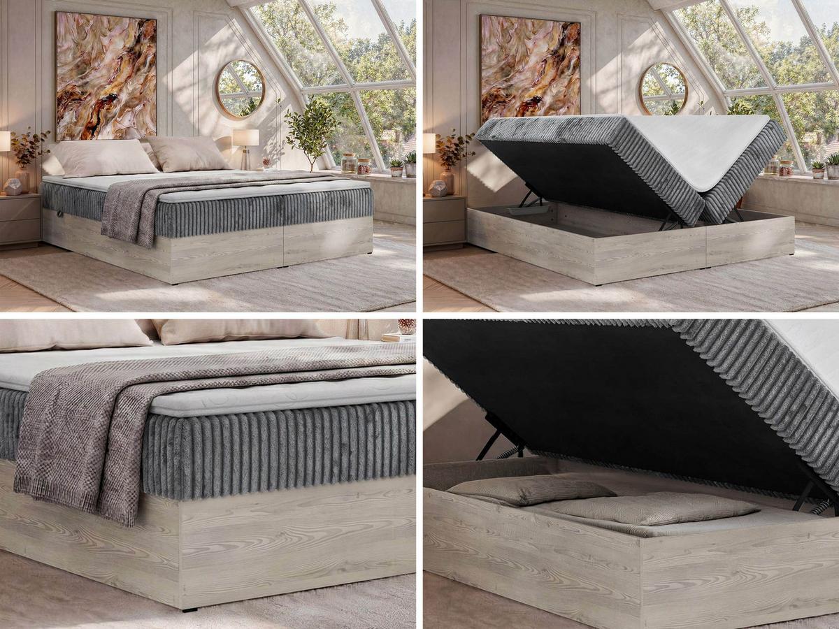 BOXBETT NORDIC ZERO 160/200 - Grau Cord - Topper T25 - H4 - Schwarz/Grau, Kunststoff/Textil (160/200cm) - MKS