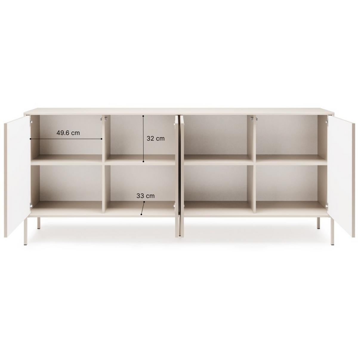 KOMMODE Noto mit 4 Türen und geriffelten Fronten, 200 cm - Kaschmir, Holzwerkstoff (204/38/87cm) - Beautysofa