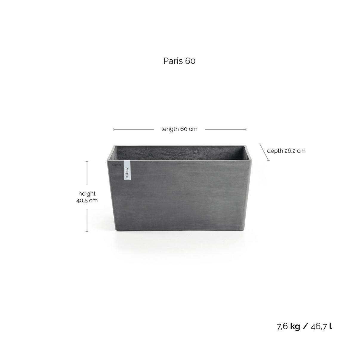 BLUMENTOPF Paris 60/26,2/40,5 cm Grau - Grau, Kunststoff (60/40.5cm) - Ecopots