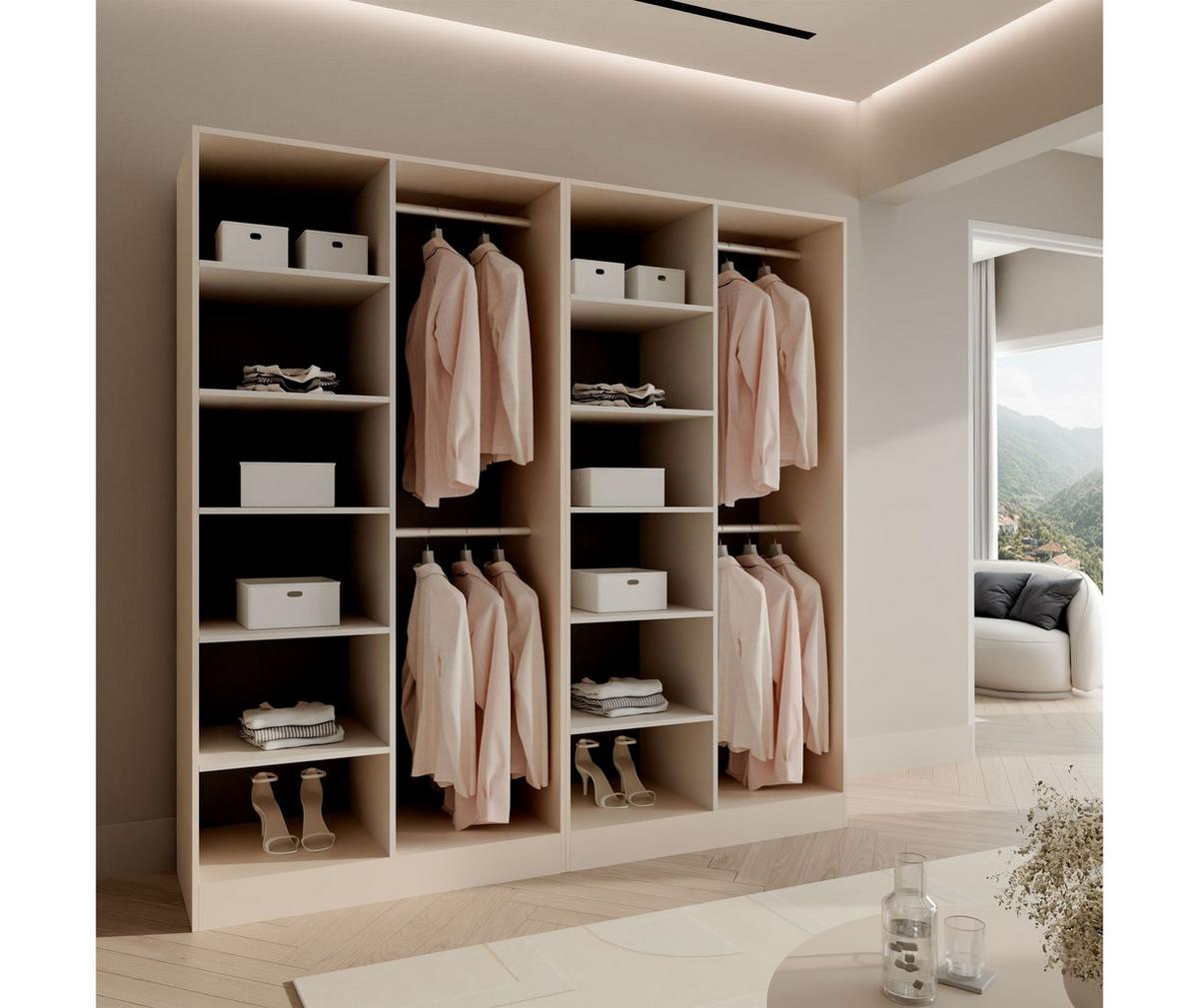 KLEIDERSCHRANK SANDBOX KASHMIR 200 202/49/200 cm Kaschmir / Kaschmir + schwarzes Glas ohne LED ohne Zusatzböden - Kaschmir/Schwarz, Holzwerkstoff/Kunststoff (202/200/49cm) - Lookway
