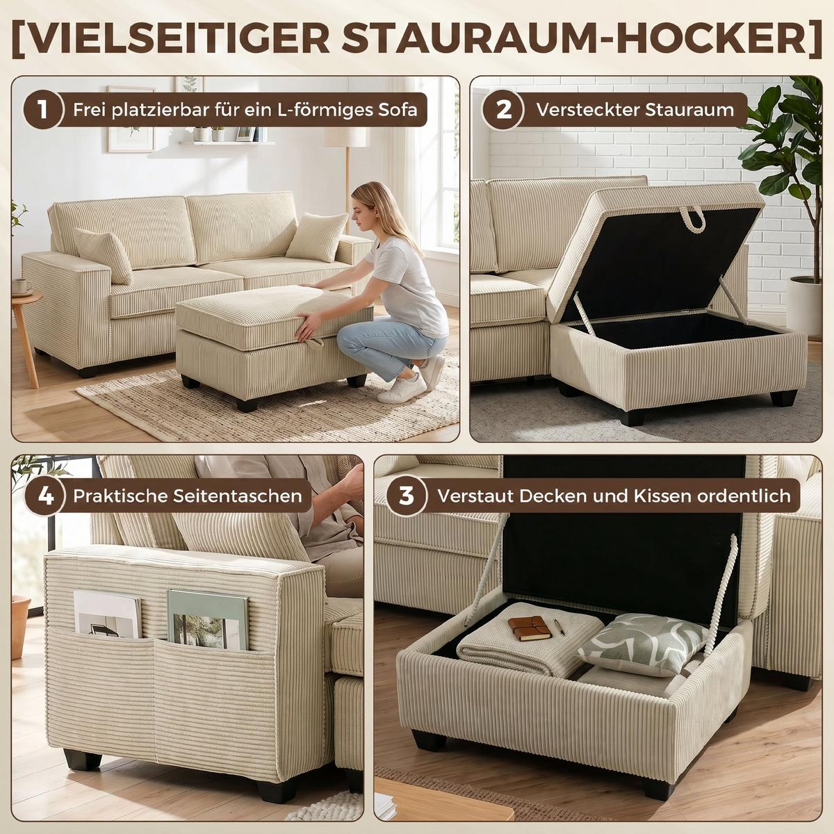 ECKSOFA Polyester Beige - Beige, Holzwerkstoff/Kunststoff (151/216cm) - HOMCOM