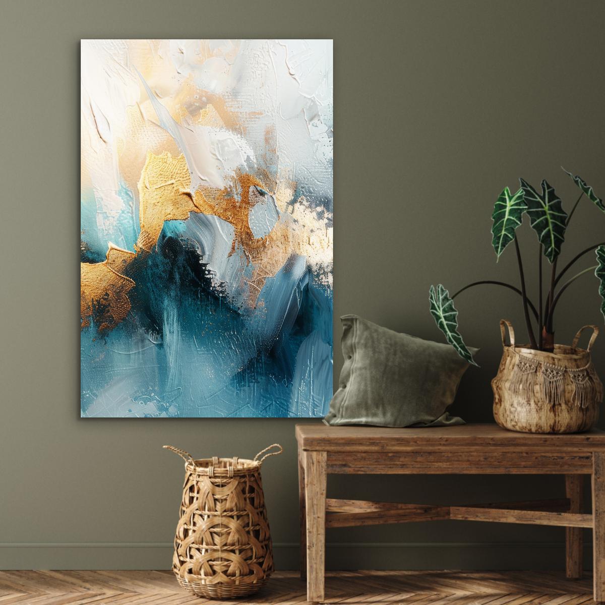 METALLBILD Abstrakt - Kunst - Gold - Blau 80x120 cm - Petrol, Metall (80/120cm) - MuchoWow