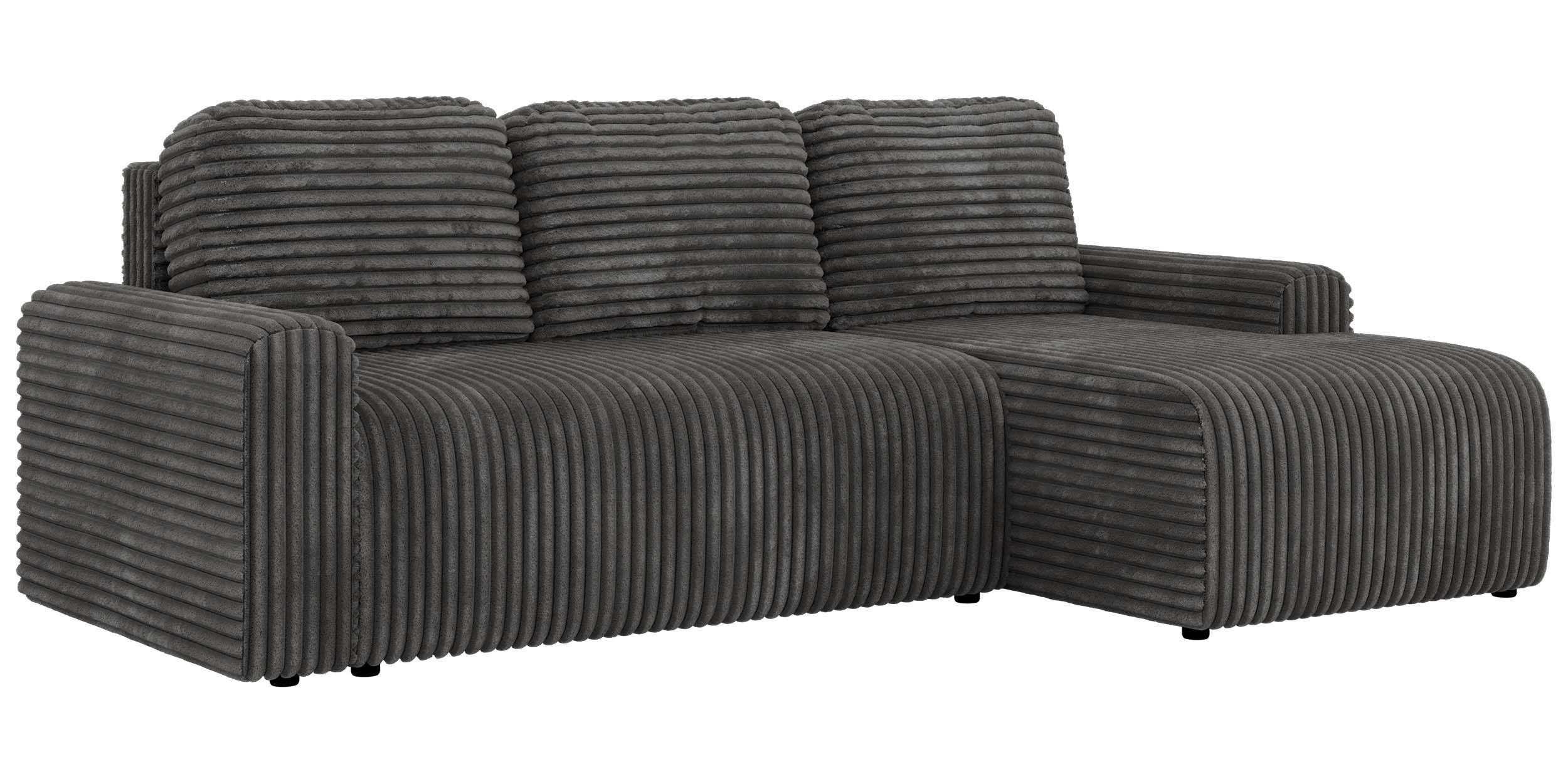 ECKSOFA NESSARO L Grau Cord - Rechts Seite - Schwarz/Grau, Kunststoff/Textil (151/244cm) - MKS