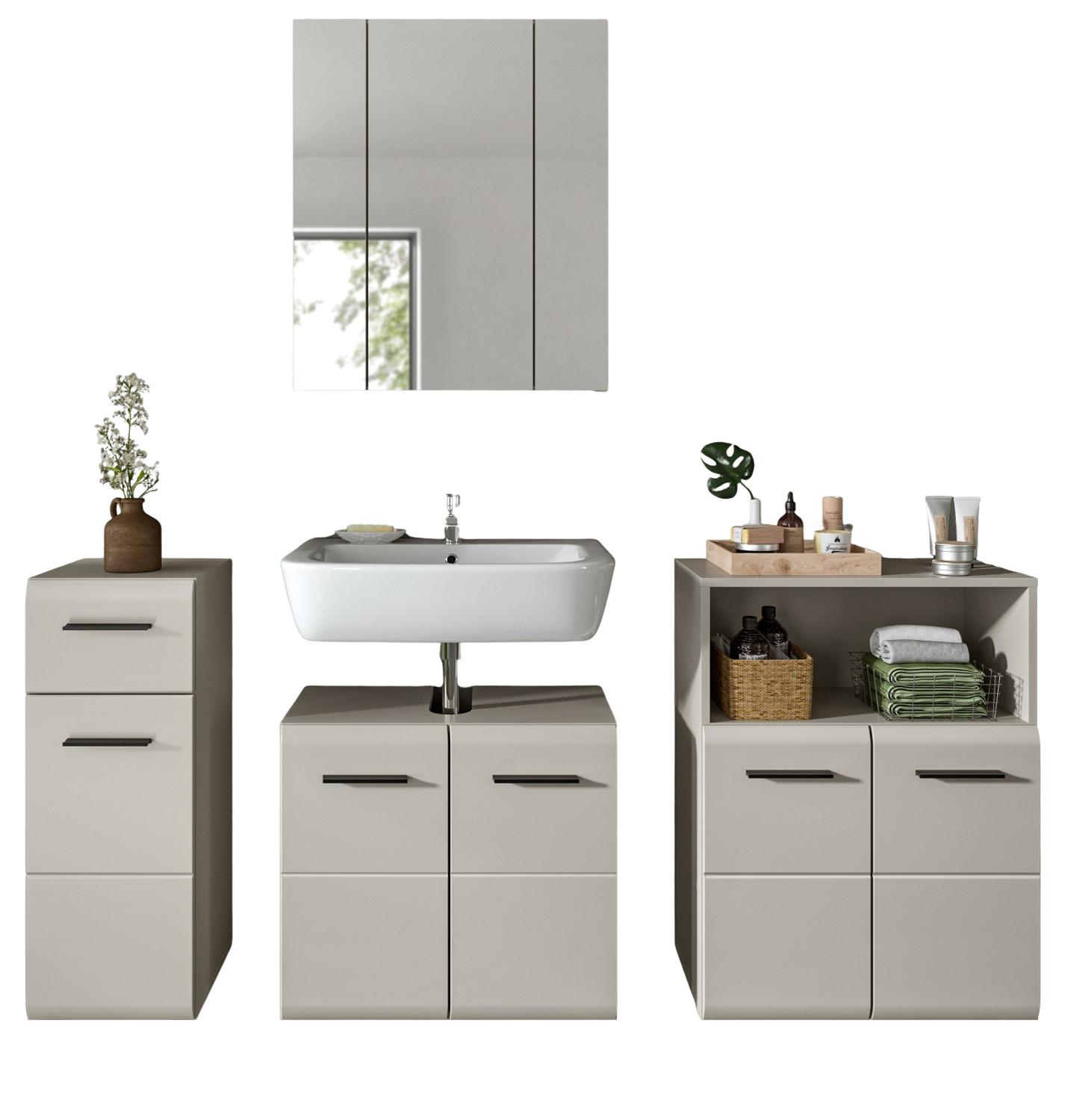 BADMÖBEL-SET Kaschmir 4-teilig 180 cm, Komplettset mit viel Stauraum - Kaschmir/Schwarz, Glas/Holzwerkstoff (180/185/30cm) - Inn.Furn