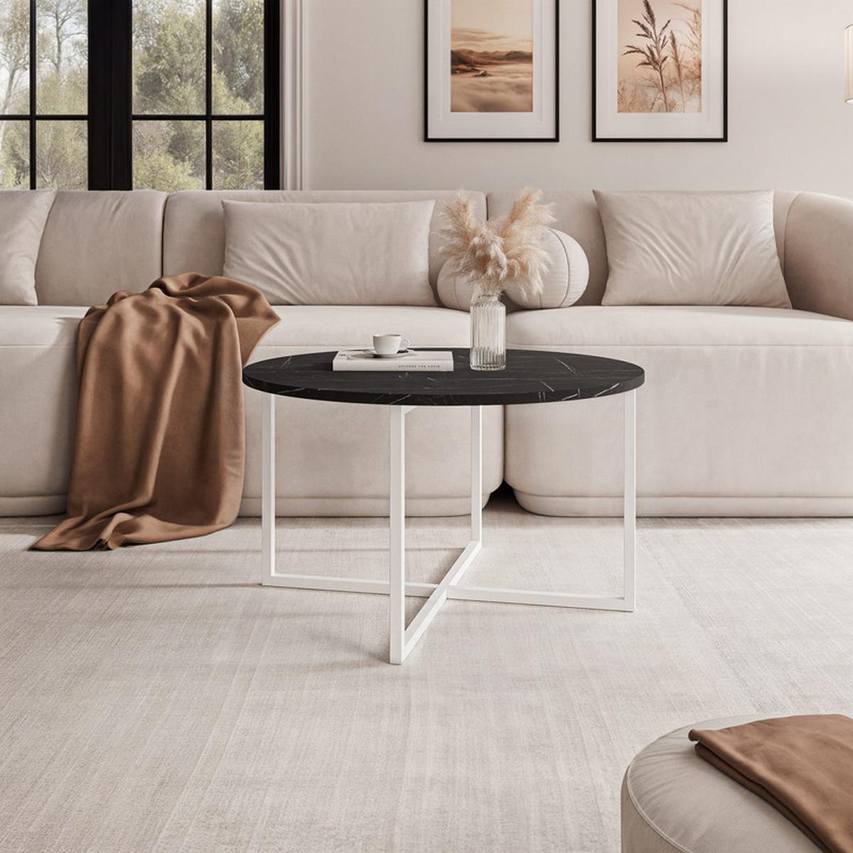 COUCHTISCH BESARO 75/47 cm runden, Weiß / Grigia Pietra - Weiß/Grau, Metall (75/75/47cm) - Idohome