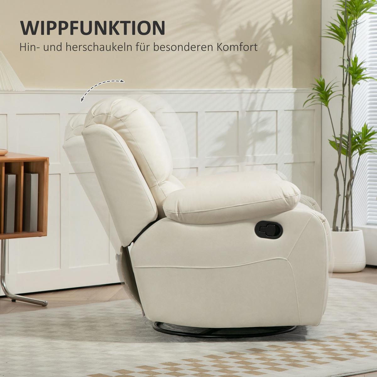 RELAXSESSEL Fernsehsessel mit Liegefunktion, Fußstütze für Wohnzimmer Creme - Creme/Schwarz, Textil/Metall (100/98/93cm) - HOMCOM