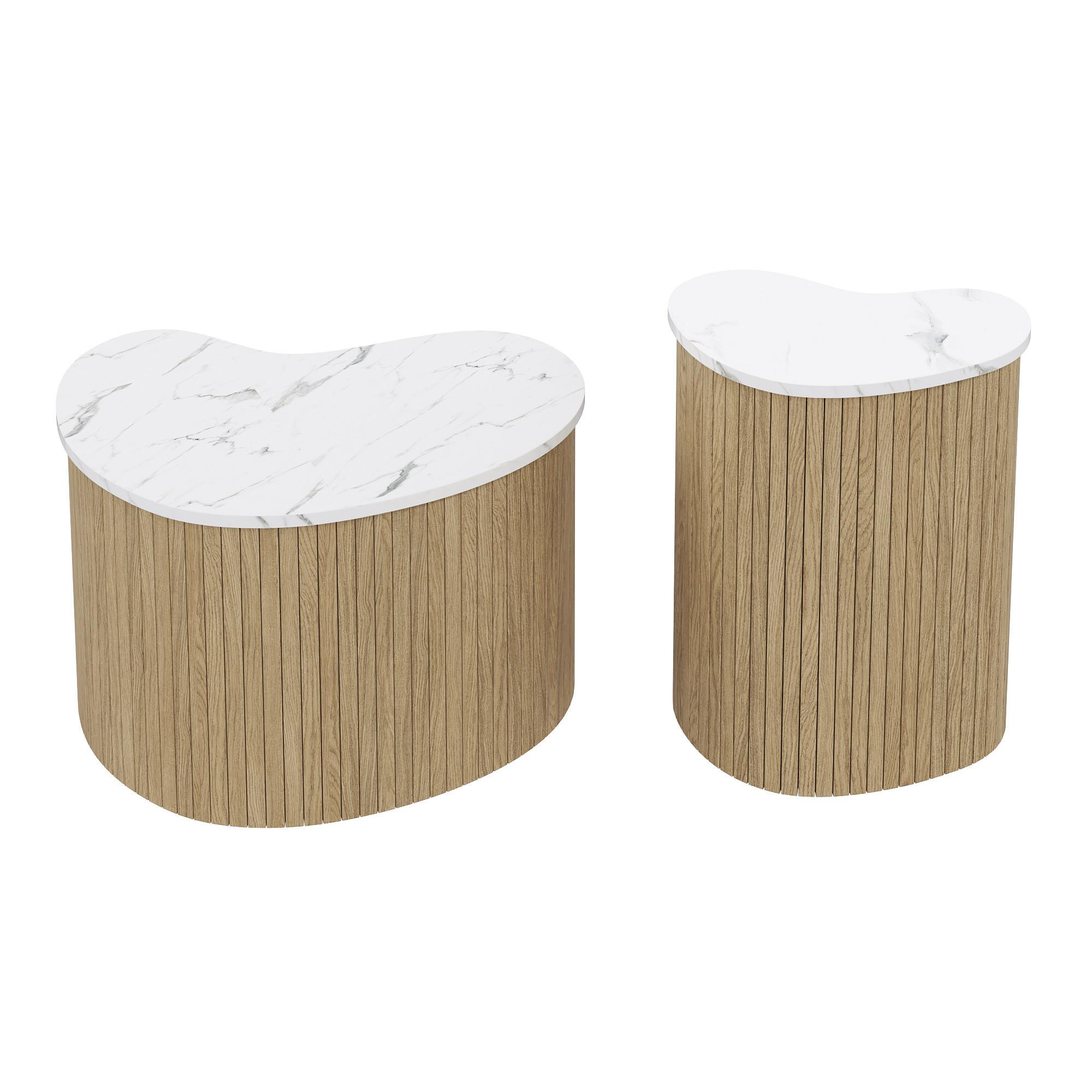 COUCHTISCH 2er Set in Marmor-Optik & Naturholz-Design - Weiß, Holzwerkstoff (37/60/38cm) - Urban Meuble