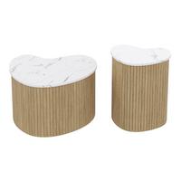 COUCHTISCH 2er Set in Marmor-Optik & Naturholz-Design - Weiß, Holzwerkstoff (37/60/38cm) - Urban Meuble