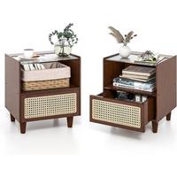NACHTTISCH Braun(2er-Set) - Braun, Naturmaterialen - COSTWAY