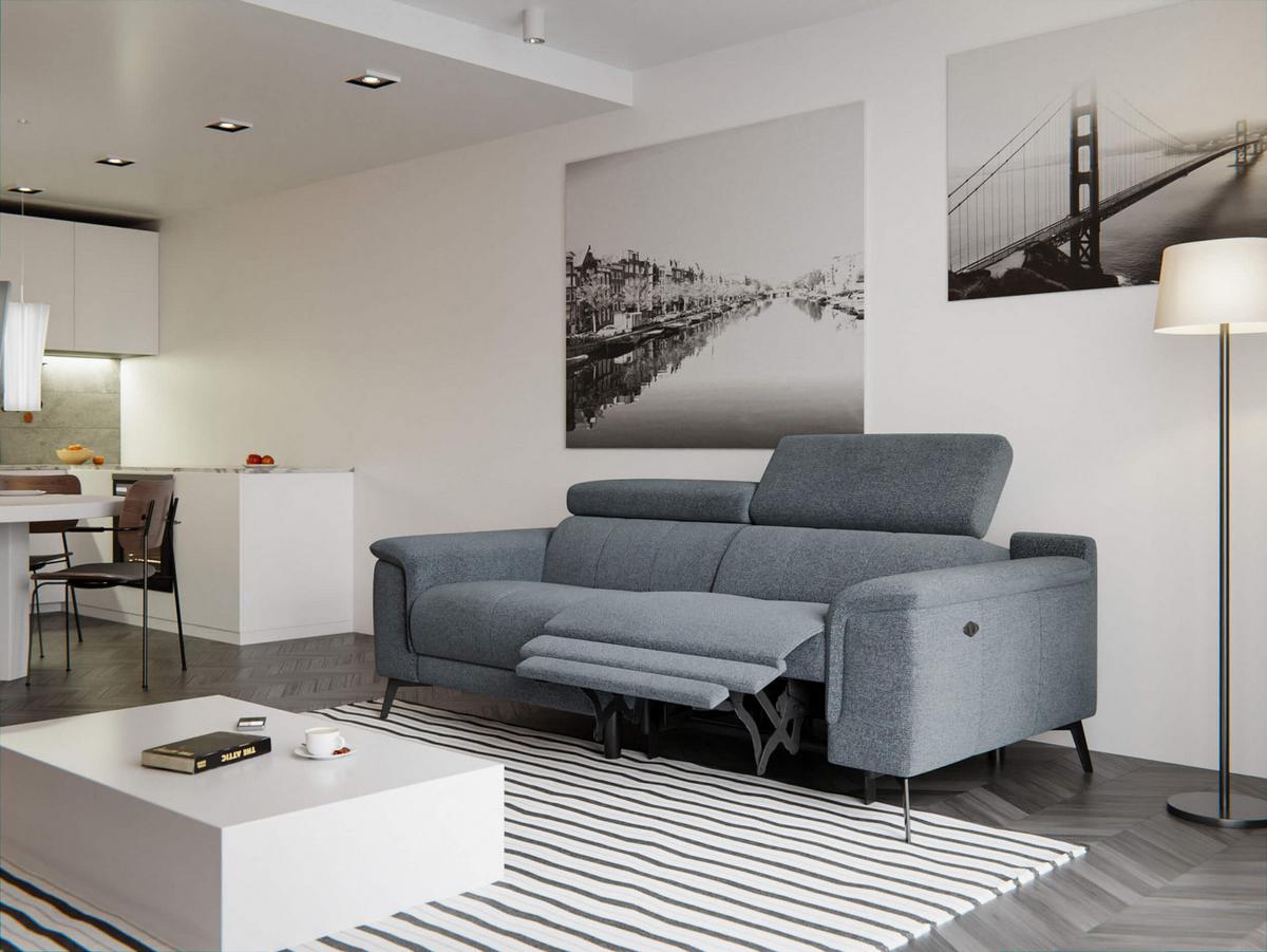 RELAXSOFA FIERO 3-Sitzer mit 1 Relaxfunktion, dunkelgrau - Dunkelgrau/Schwarz, Holzwerkstoff/Textil (212/82/103cm) - Wozimo
