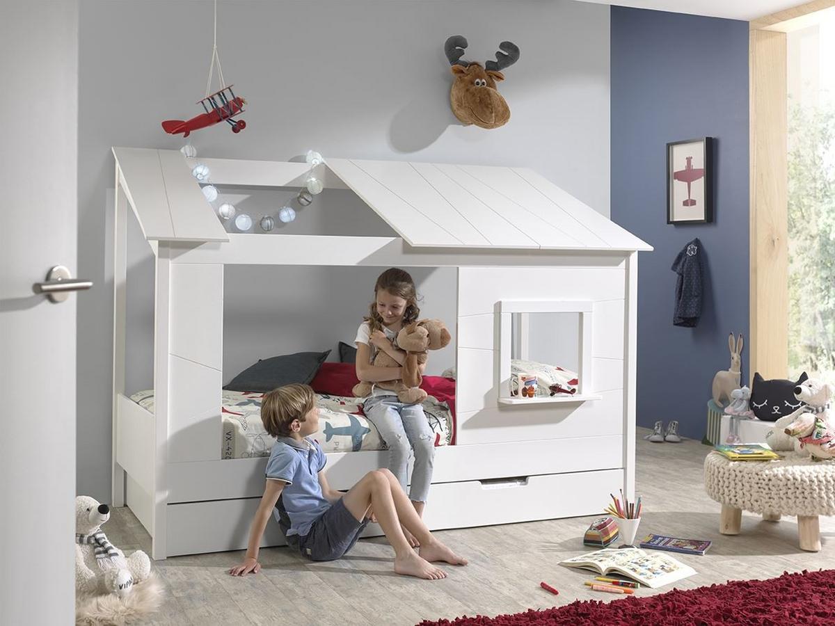 HAUSBETT Katerina 214x159x105 aus MDF+Massivholz in Weiß - Weiß, Holzwerkstoff (90/200cm) - 58aufmkessel