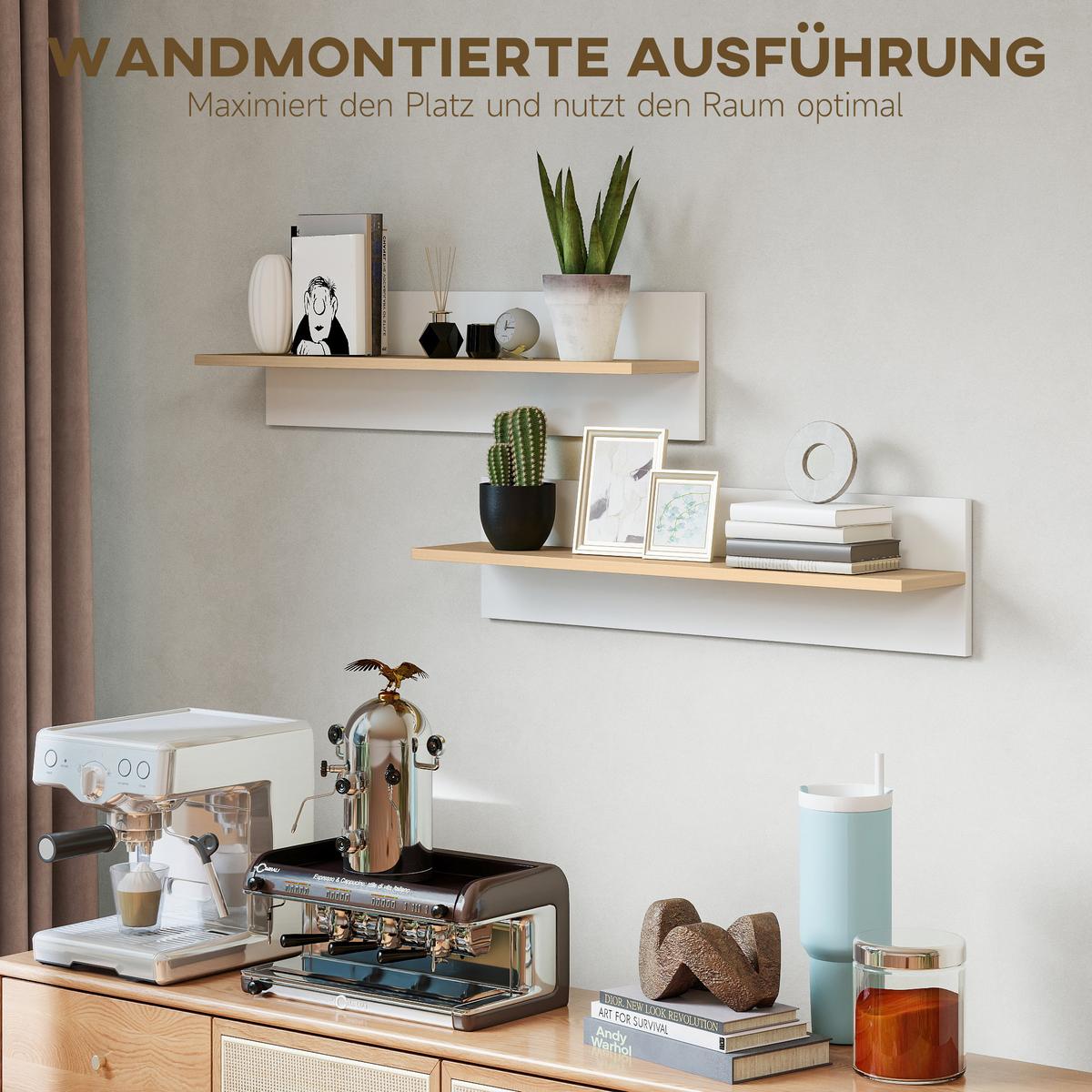 WANDREGAL 2er Set Spanplatte Weiß Naturholz - Weiß, Holzwerkstoff (80/20/16.5cm) - HOMCOM