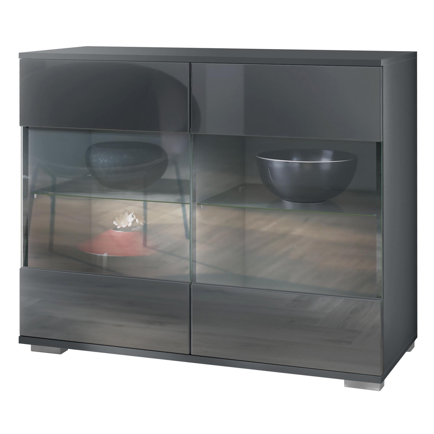 KOMMODE Bari Grau Hochglanz - Grau, Holzwerkstoff (92.5/75.5/35cm) - Vladon