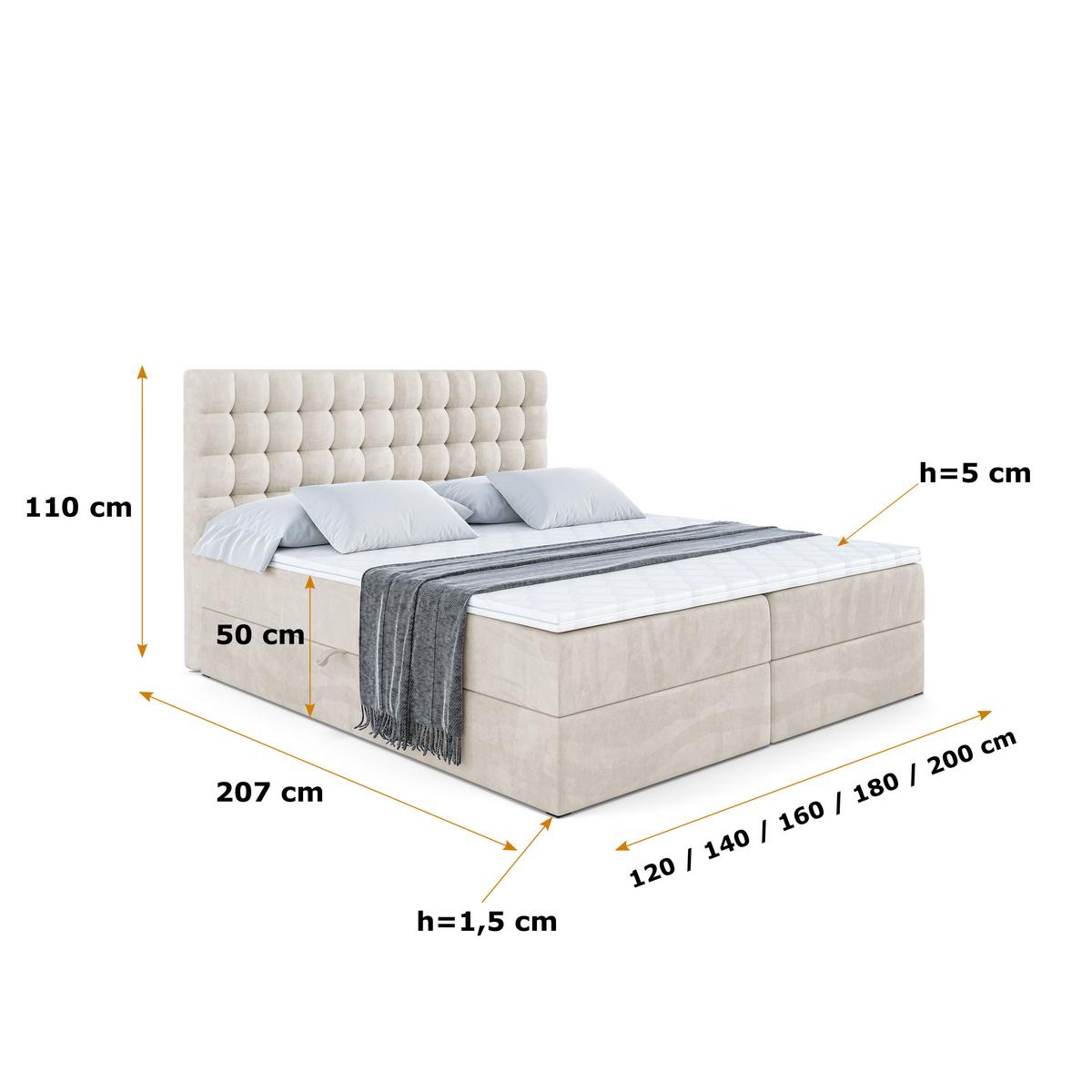 BOXBETT mit H3-Matratze und Lattenrost - VIONE - 140x200 Ecru - Ecru, Holzwerkstoff (140/200cm) - ALTDECOR