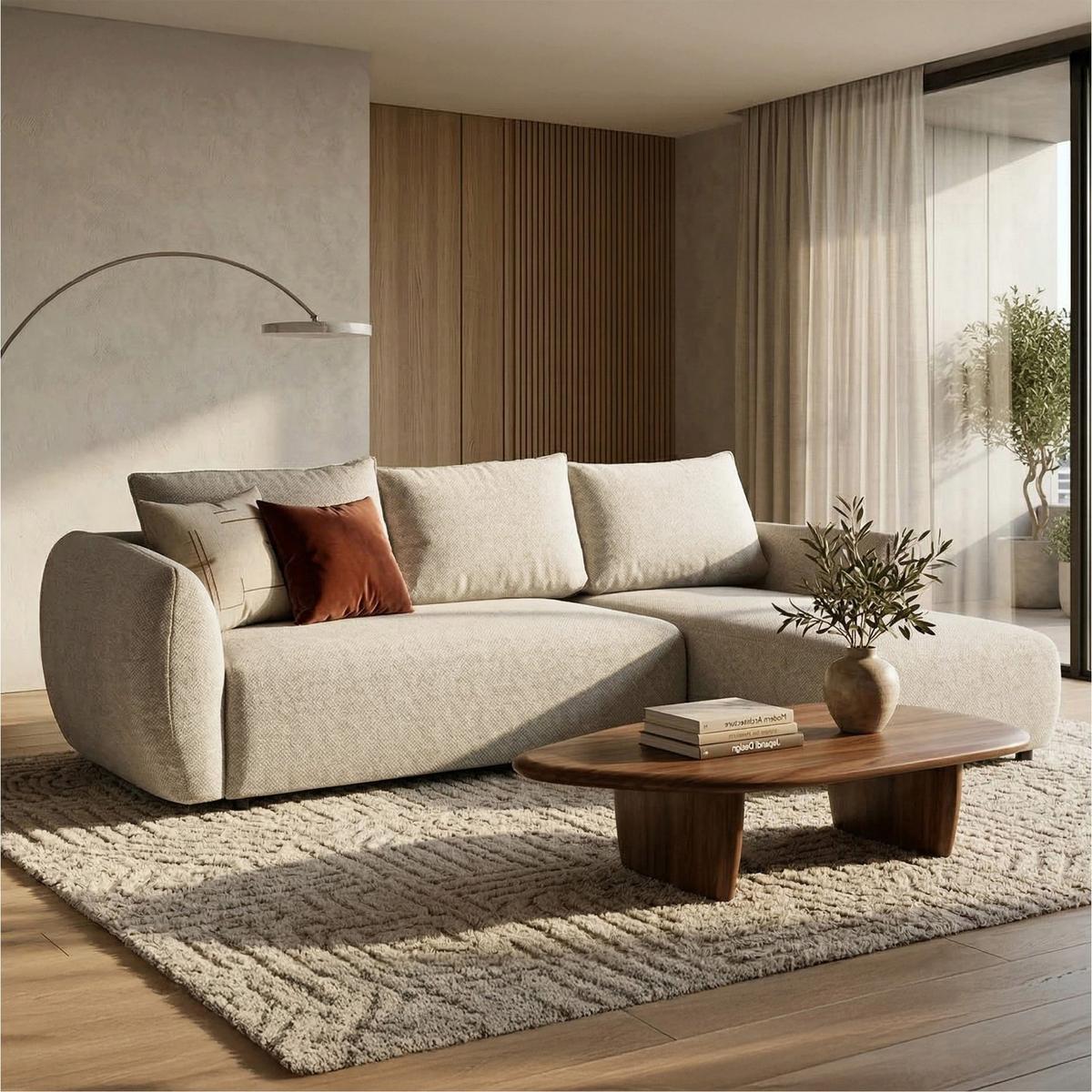 ECKSCHLAFSOFA Zordo HELLBEIGER CHENILLE RECHTS MIT ZWEI BETTKÄSTEN - Ecru/Schwarz, Kunststoff/Textil (170/256cm) - Selsey