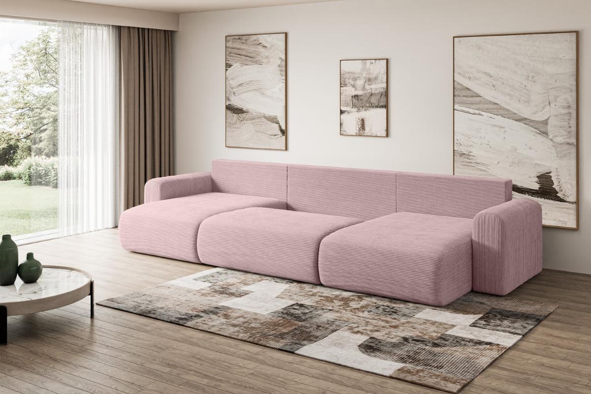 WOHNLANDSCHAFT mit Schlaffunktion und Bettkasten ORRO-U - 362x145x83 cm Rosa Cord - Schwarz/Rosa, Holzwerkstoff/Kunststoff (362/83/145cm) - ALTDECOR