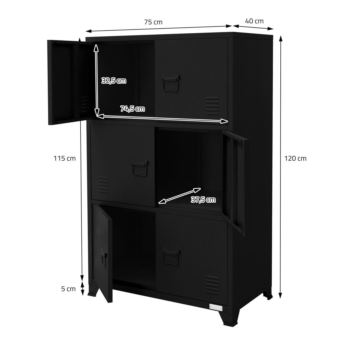 AKTENSCHRANK 75x40x120 cm Schwarz aus Stahl - Schwarz, Metall (40/120/75cm) - ML-DESIGN