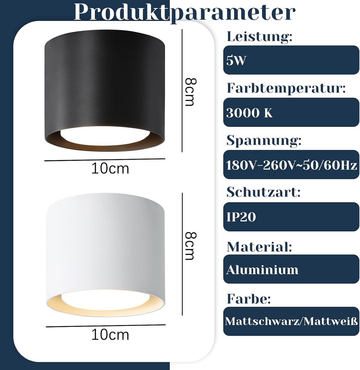 DECKENSTRAHLER Lichtmar 10/8/10 cm - Schwarz, Metall (10/10/8cm) - ZMH