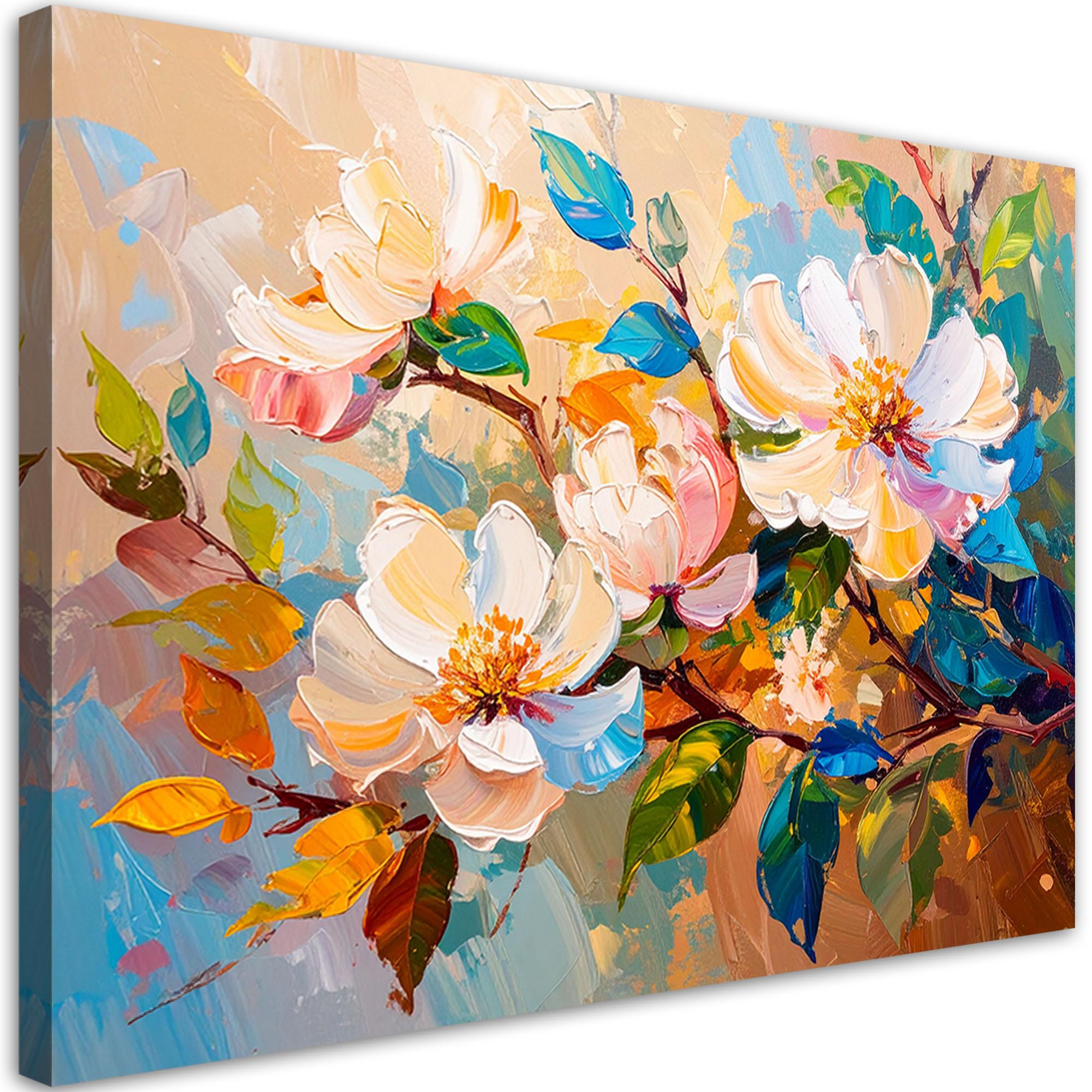 LEINWANDBILD Bunte Blumen Blätter Natur 60x40cm - Multicolor, Textil (60/40cm) - Feeby