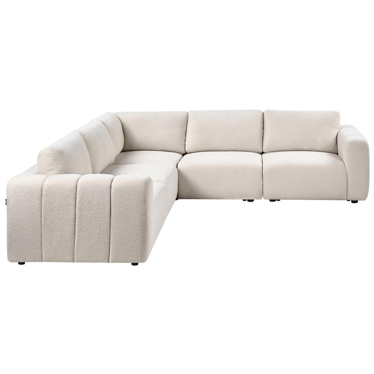 ECKSOFA Modul 5-Sitzer Bouclé Cremeweiß rechtsseitig Kivvik - Creme, Textil (287/100cm) - Beliani