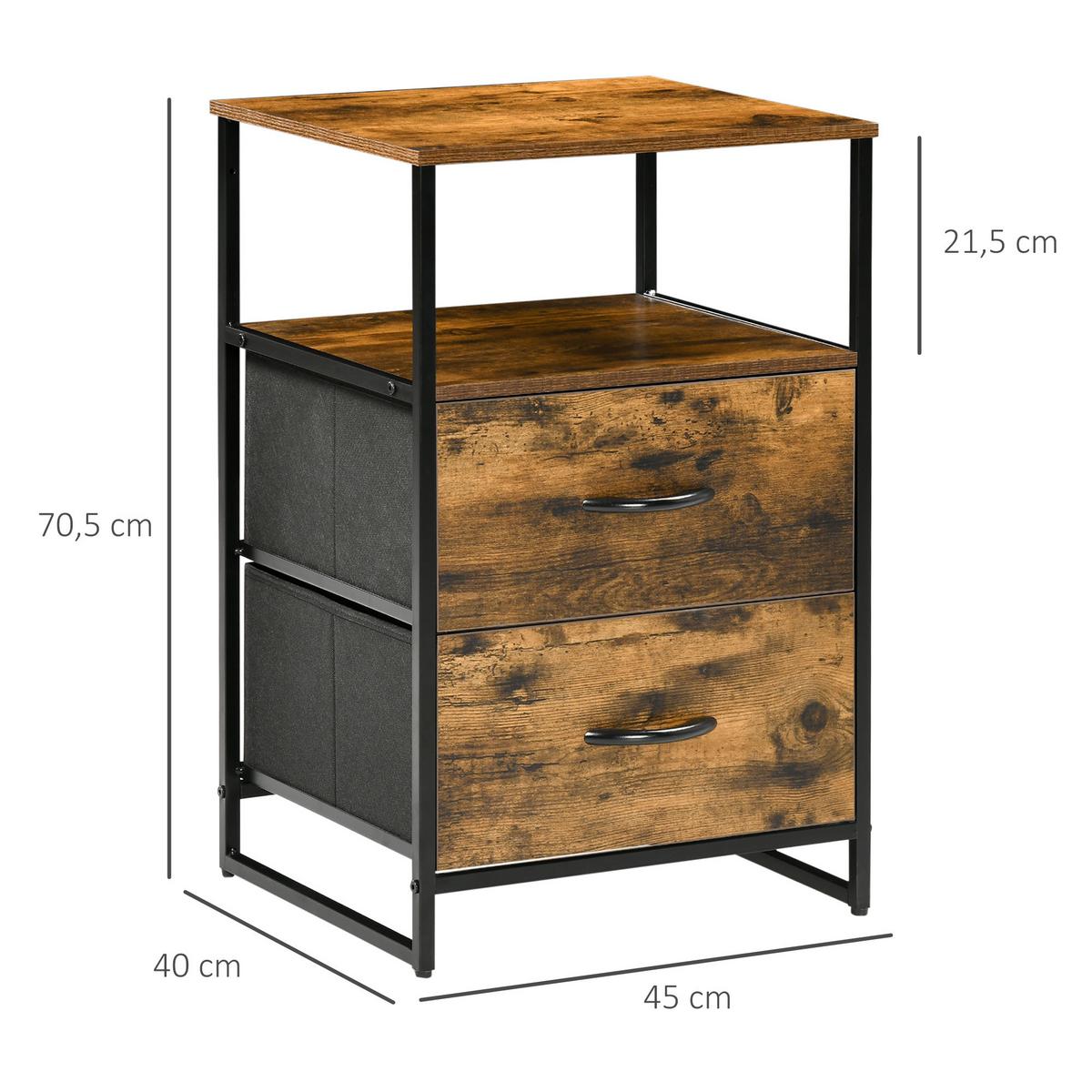 KOMMODE aus Stoff mit 2 Schubladen, Rustikal-Braun - Braun, Textil (40/70.5/45cm) - HOMCOM