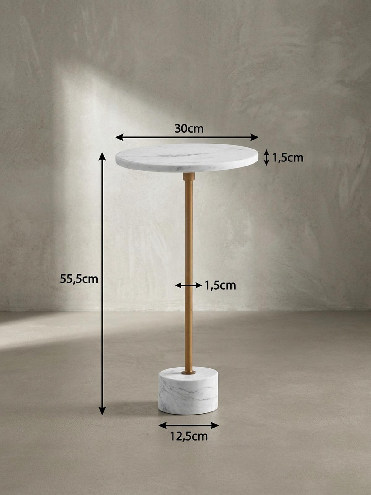BEISTELLTISCH – Rund Echter Marmor Weiß Gold 30x30x55,5 cm - Weiß, Metall (30/30/56cm) - KADIMA DESIGN