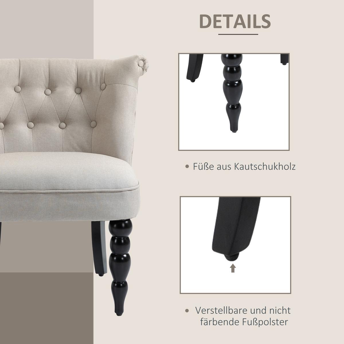 RELAXSESSEL Vintage Ruhesessel Relaxstuhl Leinenbezug Holzgestell Beige+Schwarz - Beige, Textil (67/78/67cm) - HOMCOM