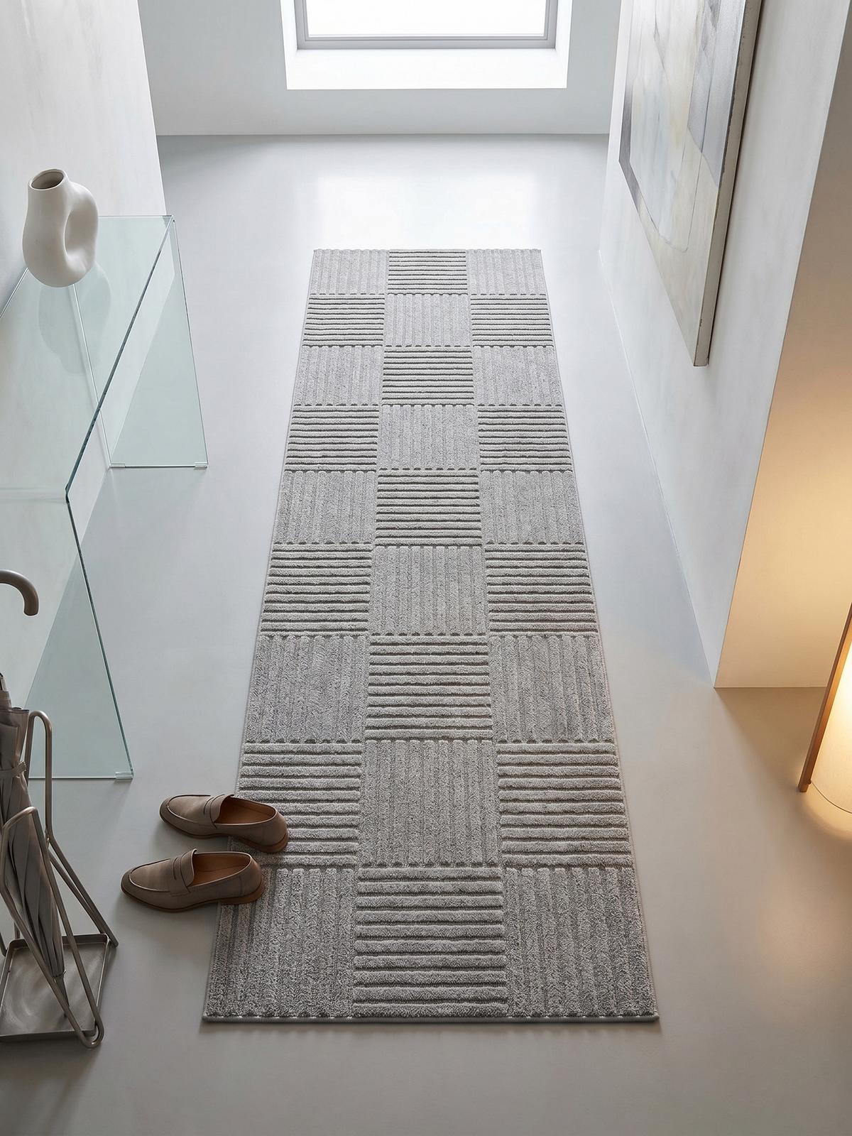 TEPPICH Hochflor RIGI in Silber, mit Cord-Streifen-Patchwork, 80 x 250 cm - Silberfarben, Textil (250/80cm) - KADIMA DESIGN