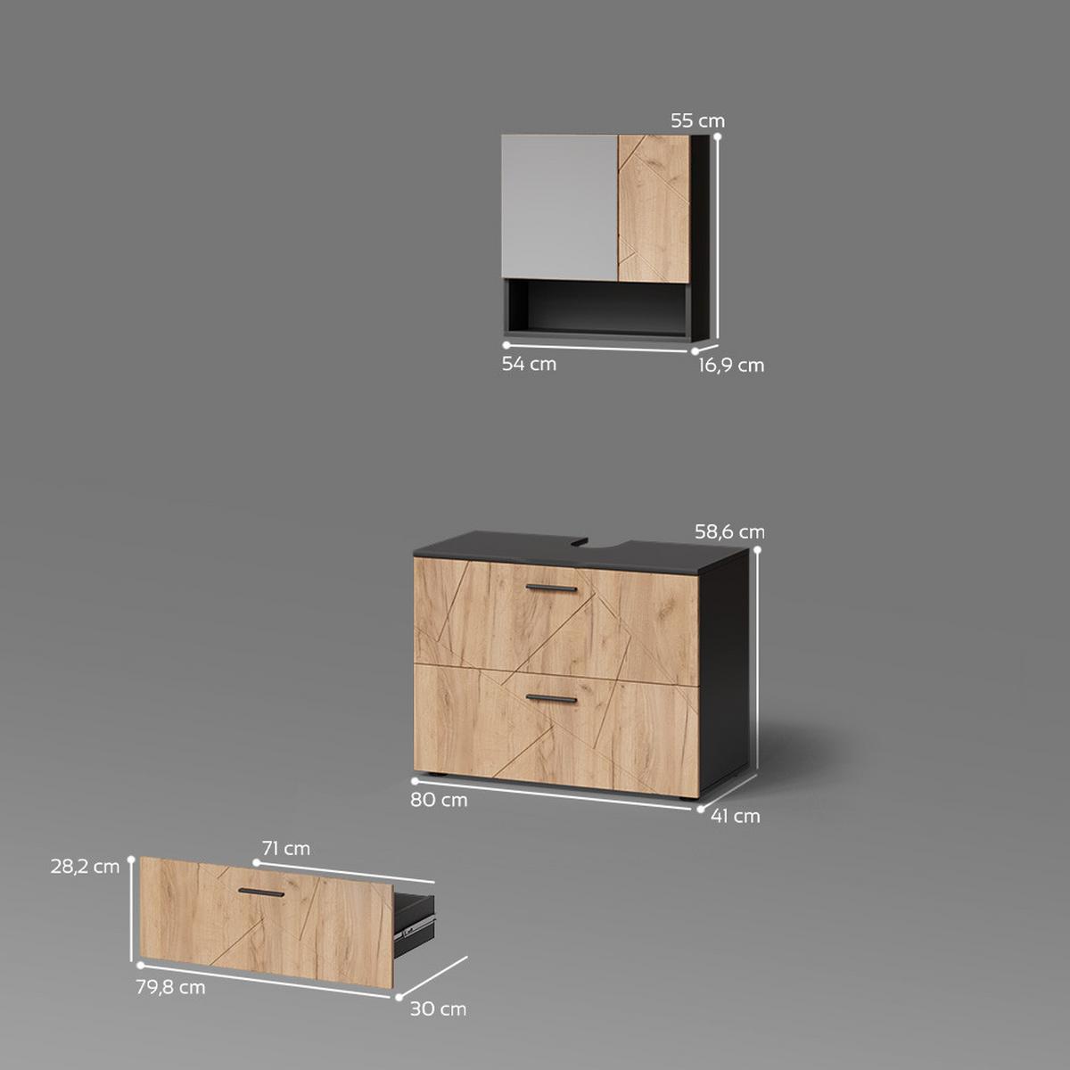 BADMÖBEL-SET Ronco Goldkraft Eiche/Anthrazit 2 Teile - Honigeiche/Anthrazit, Holzwerkstoff (80/58/41cm) - Livinity®
