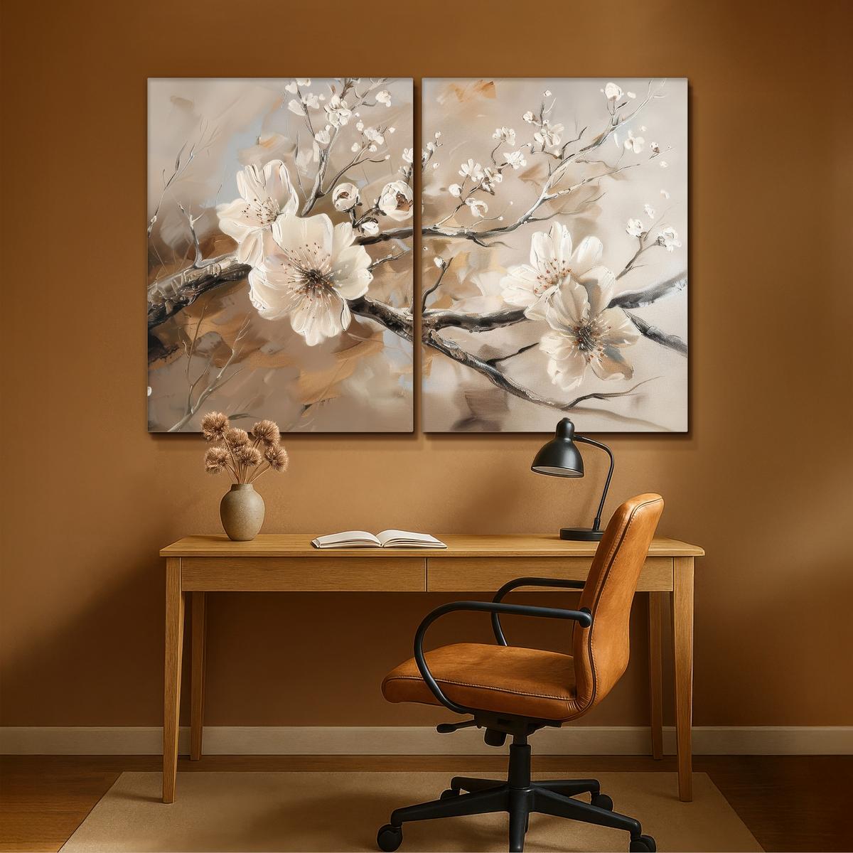 LEINWANDBILD 2er Set Blüte - Beige - Abstrakt - Blumen 180x120 cm - Hellbraun, Textil (180/120cm) - MuchoWow