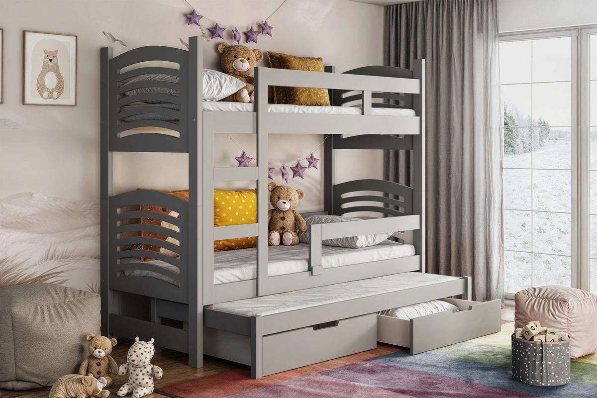 ETAGENBETT FÜR 3 PERSONEN MIT MATRATZEN Cami 75x180 cm - Grau, Holz (75/180cm) - Selsey