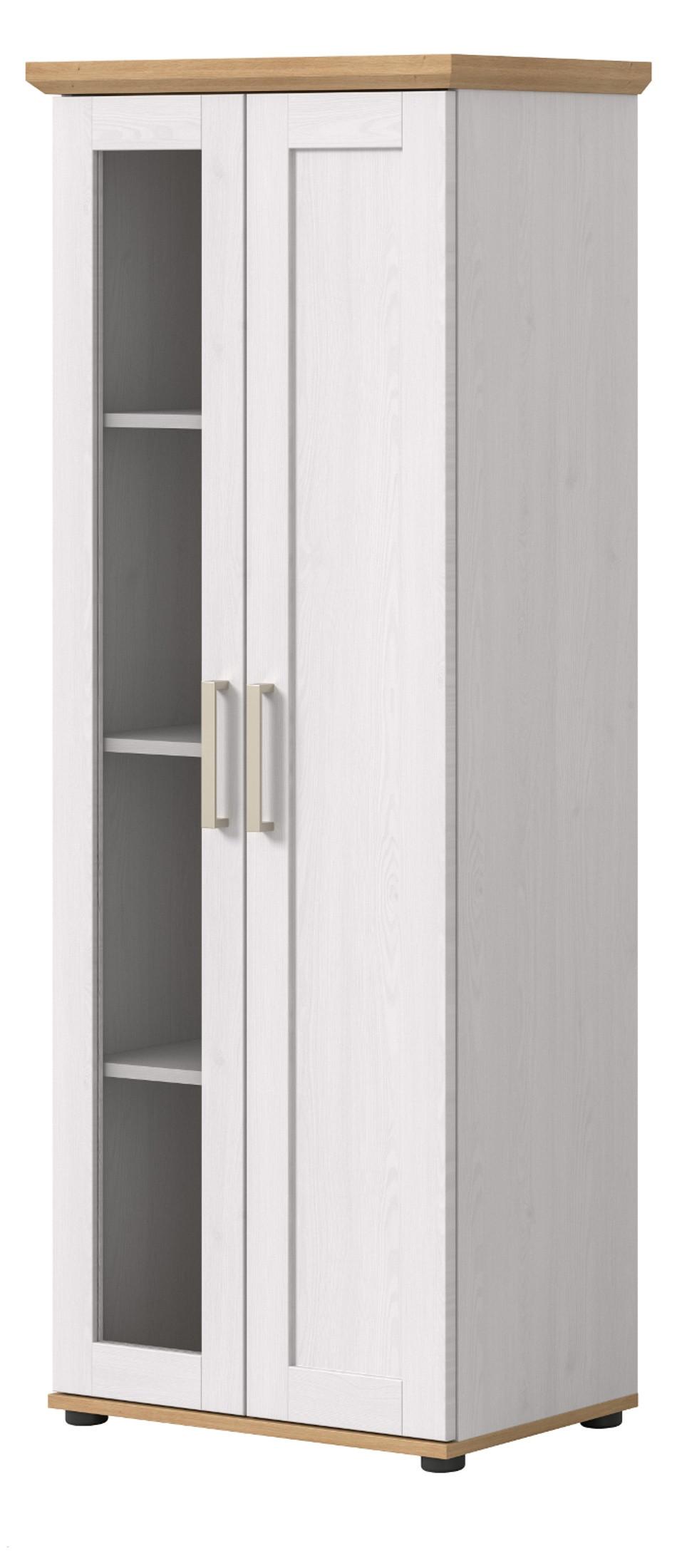 VITRINE weiß Lärche, Eiche Artisan 64 cm, Vitrinenschrank im Landhaus-Stil - Silberfarben/Schwarz, Holzwerkstoff/Kunststoff (64/161/37cm) - Inn.Furn
