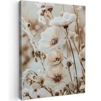LEINWANDBILD Blumen - Winter - Weiß - Schnee - Beige Wandbild Wohnzimmer 60x80 cm - Creme, Textil (60/80cm) - MuchoWow