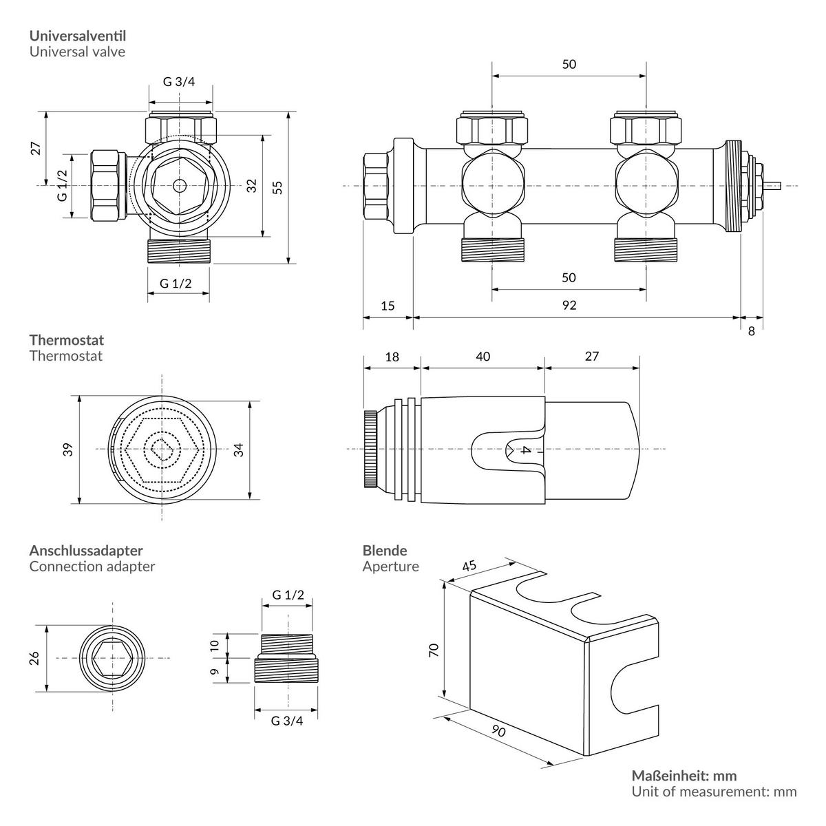 ANSCHLUSSGARNITUR Badheizkörper Schwarz Universal - Schwarz, Metall - LuxeBath