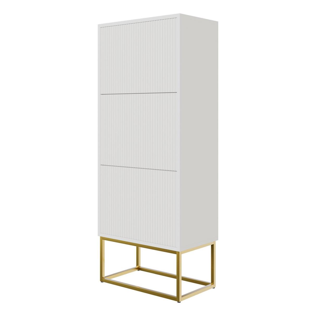 SCHUHSCHRANK Veldio mit 3 Klappen Weiß mit goldenem Metallgestell 50 cm - Goldfarben/Weiß, Holzwerkstoff/Metall (50/125/30cm) - Selsey