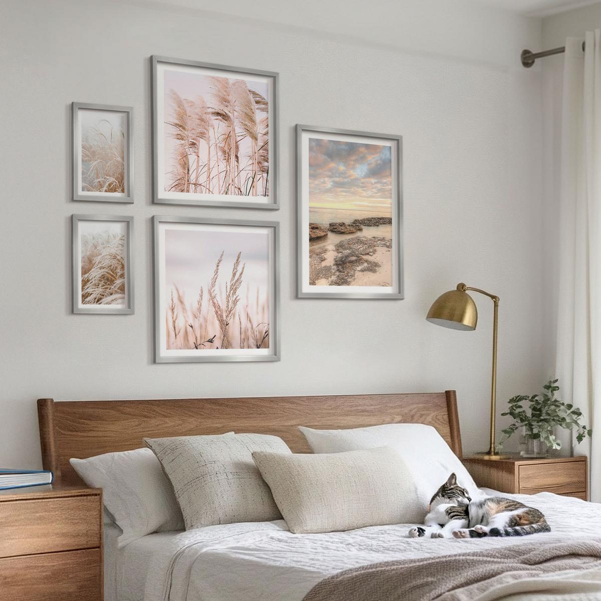 BILDER SET 5er Set - 50x50 cm & 20x30 cm & 40x60 cm Silberner Rahmen - Meerblick von Venedig - Silberfarben, Kunststoff (40/60cm) - TULUP