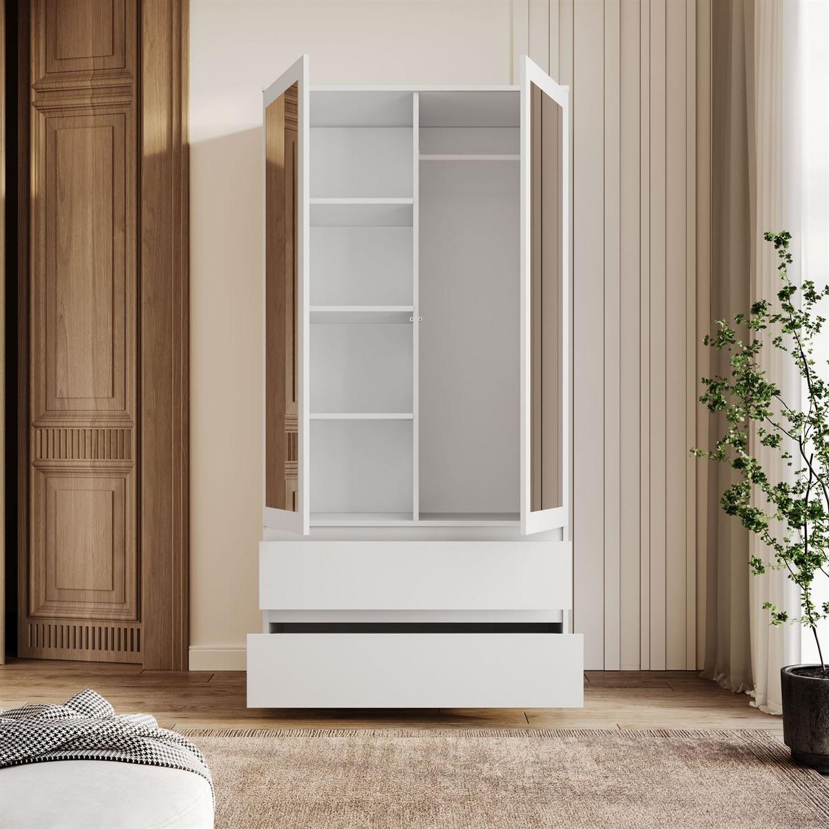 SCHRANK HANA SS-90 mit Spiegel Weiß - Weiß, Holzwerkstoff (90/180/50cm) - Lookway