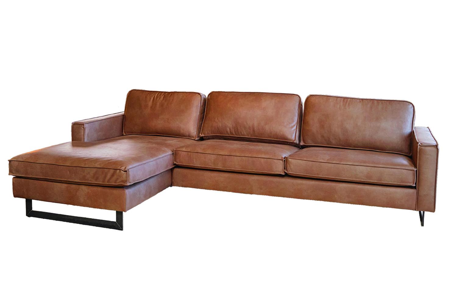 ECKSOFA VILNIUS Braun Lederfaserstoff - Schwarz/Braun, Leder/Metall (286/170cm) - KAWOLA