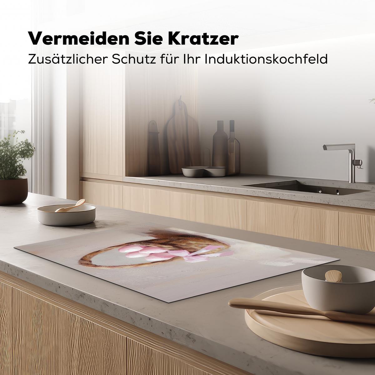 HERDABDECKPLATTE Korb - Eier - Rosa Induktionsschutz 81.6x52.7 cm - Beige, Kunststoff (81.6/52.7/0.2cm) - MuchoWow