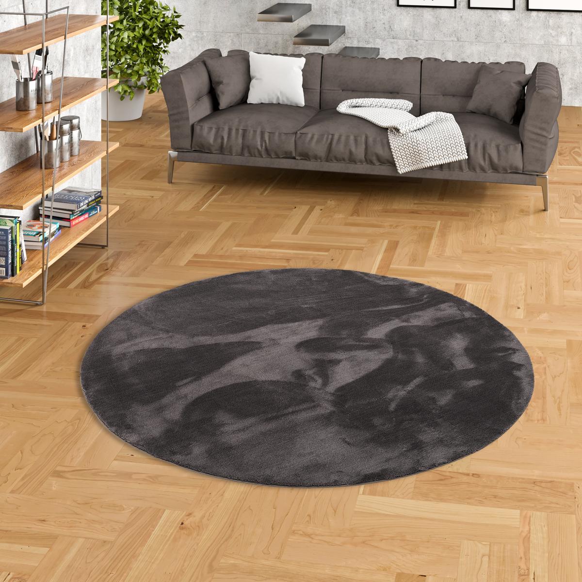 FELLTEPPICH SUPER SOFT PEARL RUND - Anthrazit, Textil (200/200cm) - Pergamon